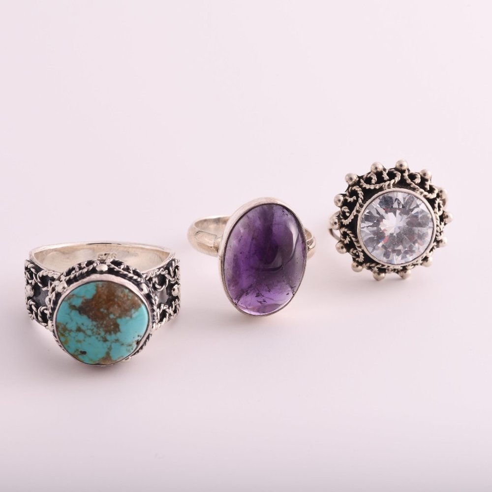 3 Sterling Silver Rings - (A82)